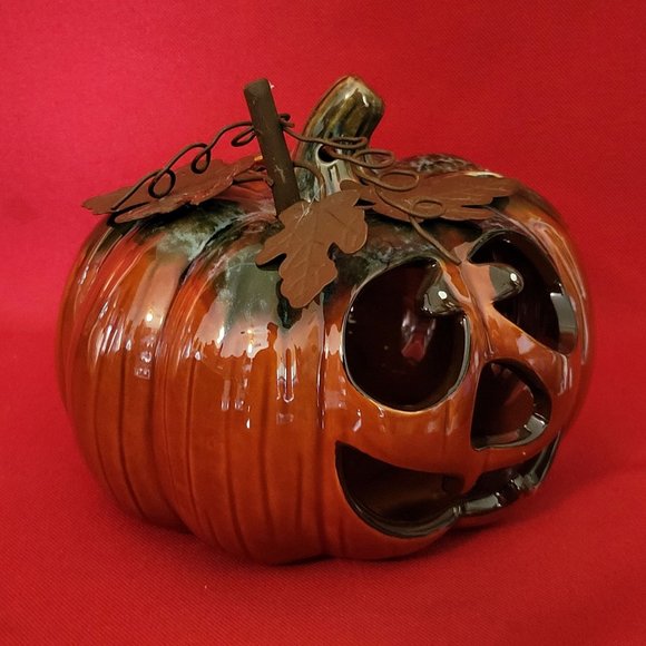 Halloween Pumpkin Jack O Lantern Ceramic Tealight Votive Candle Holder - Picture 7 of 12